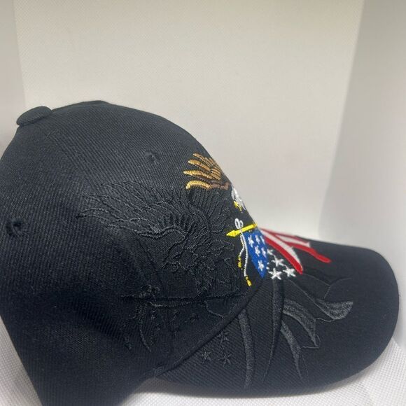 Black Eagle & American Flag Embroidered Baseball Cap - Picture 3 of 4